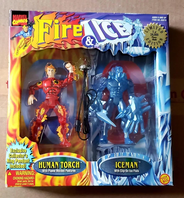 ToyBiz Marvel Fire & Ice Action Figure Fantastic Four Human Torch X-Men Iceman