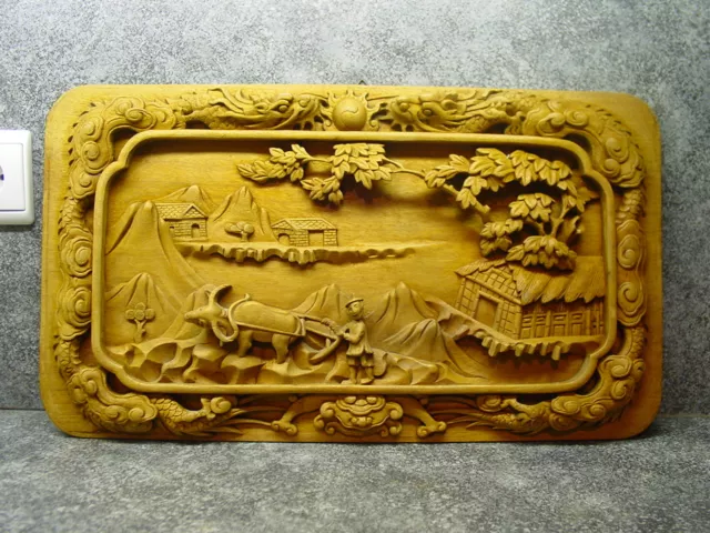 Relief Holz Schnitzerei, alte Handarbeit, asiatisches Motiv