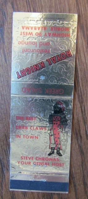 Knight On Matchbook Matchcover: Royal Knight Restaurant (Mobile, Alabama) -E13