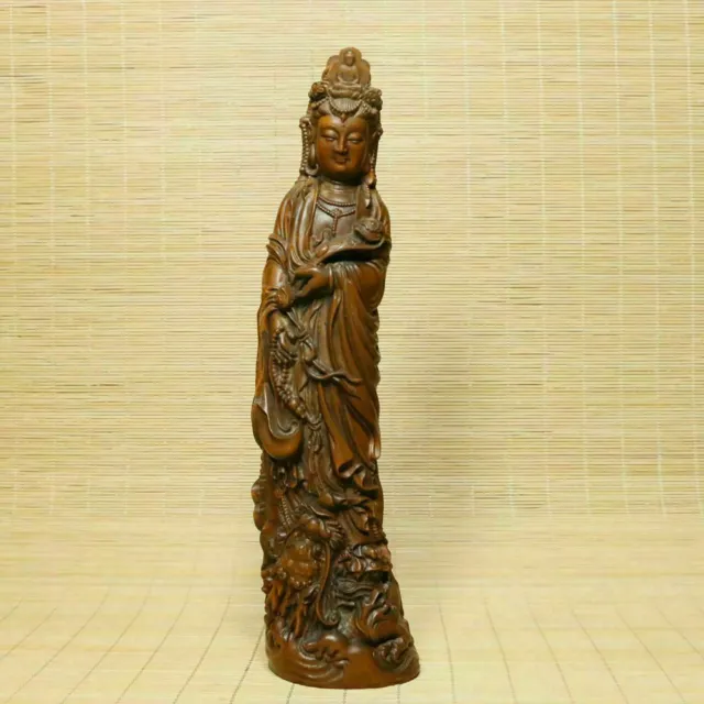 Chinese Exquisite Natural Boxwood Hand-carved Guanyin Statue 17000