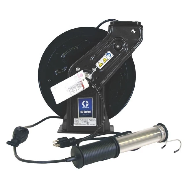GRACO 24Y872 - 120V Powercord & Light Reel - LED Light w/ In-Line Tool Tap - 50