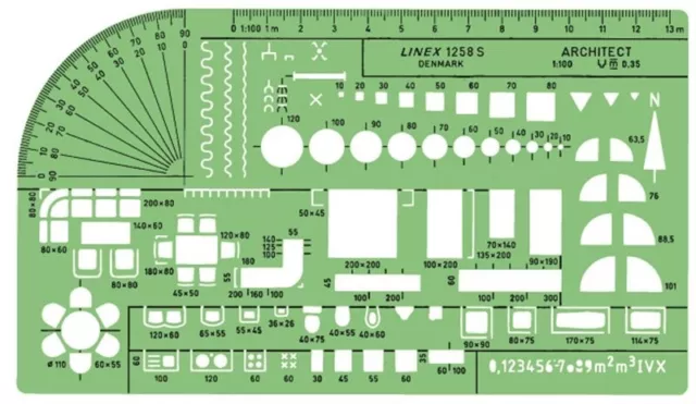 Linex Universal Architects 1:100 Template Room Furniture Stencil - 1258s