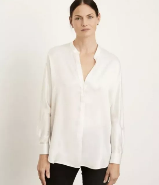 NWT Vince Womens Silk Long Sleeve Button Down Blouse Top In Ivory, Size L