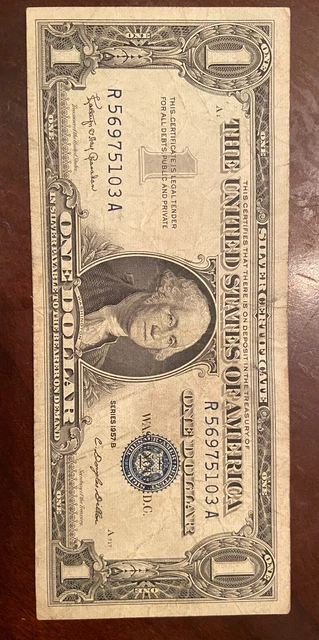 One Dollar Bill Silver Certificate Blue Seal Series 1957B