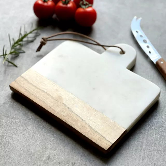 Grauer Marmor und Akazienholz Käsebrett - 20 cm x 20 cm