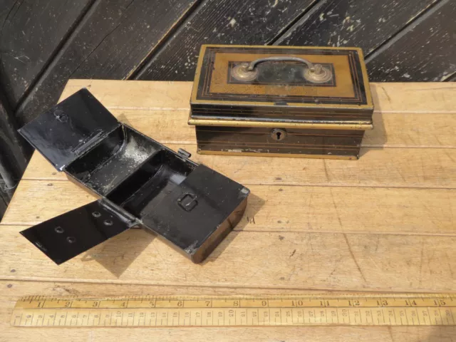 Antique Victorian Cash tin with Money Tray .English make 2 Lever lock - no key