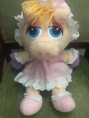 Older Miss Piggy Muppet Babies 15" Stuffed Plush Doll Toy Pink Dress & Bow