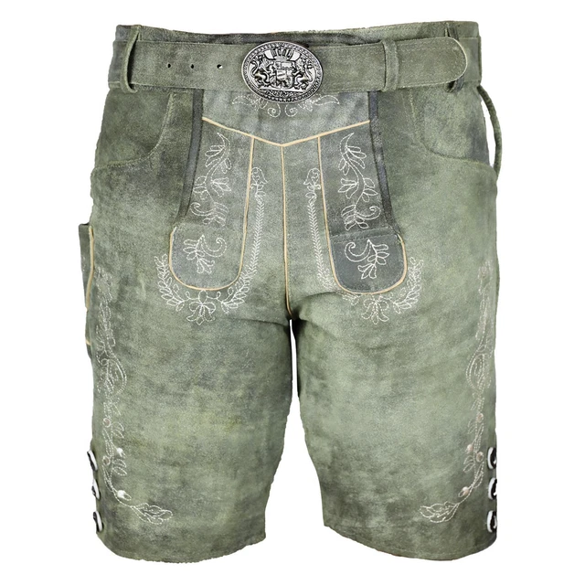 Herren Lederhose Hans kurze Trachtenhose antik Gürtel MS-Trachten