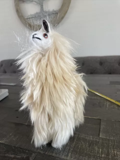 Alpaca Fur Stuffed Animal Plush Toy Llama Realistic Fluffy Beige Blonde 10” dc7