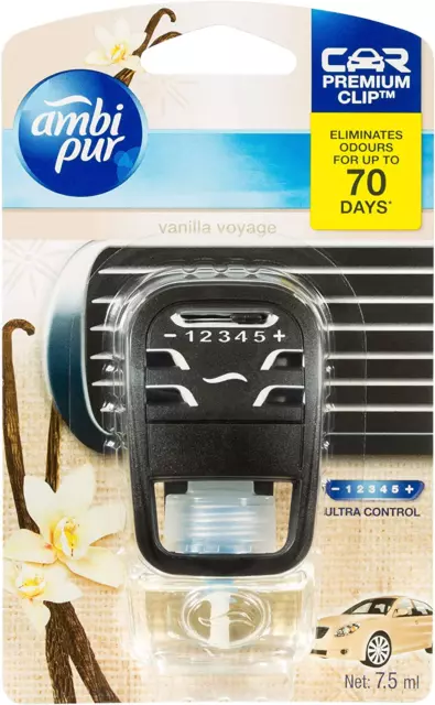 Ambi Pur Premium Clip Car Air Freshener Vanilla Voyage 7.5Ml