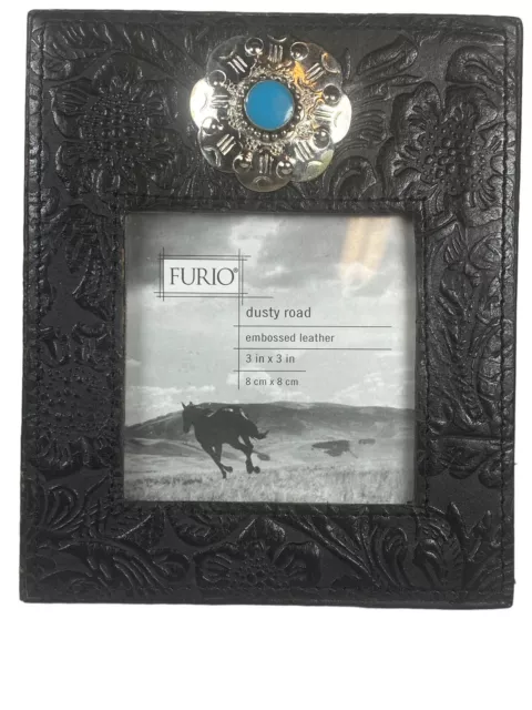 Furio Dust Road Picture Frame Embossed Leather Faux Turquoise Native Look New