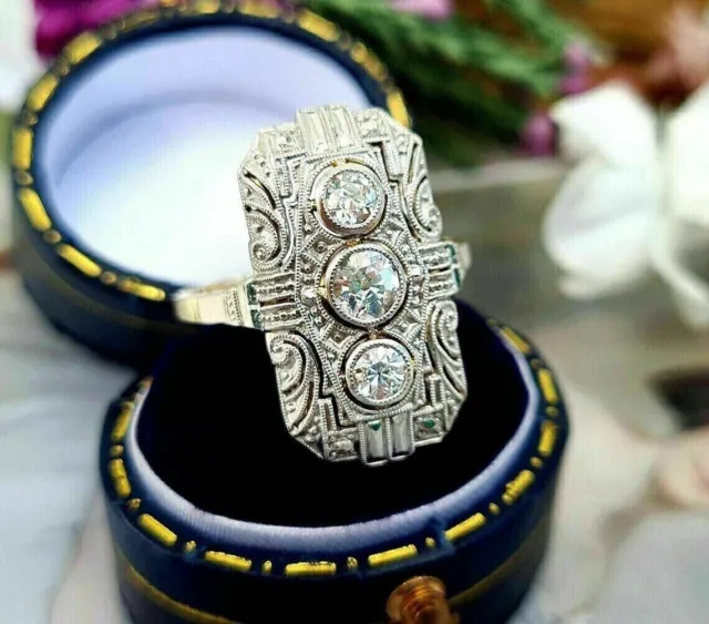 Art Deco Style Vintage Lab Created Diamond Filigree Engagement 925 Silver Ring