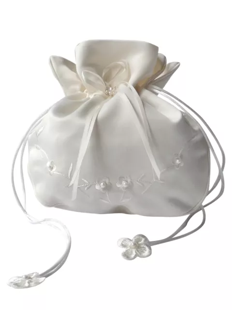 HBH Brautmoden Brauthandtasche aus Satin mit Perlen bestickt,Farbe: Ivory, Weiss