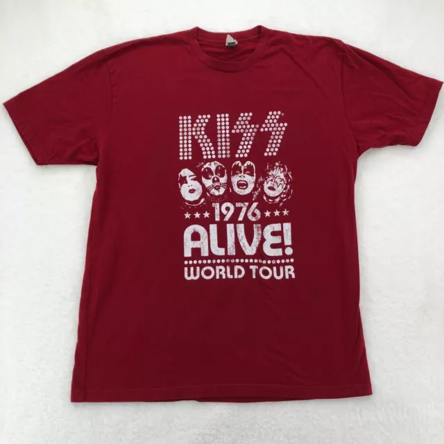 KISS Shirt XL Mens Red 1976 Alive World Tour Graphic Concert Band Rock Tee