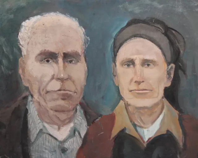 Gouache painting portrait old woman and man
