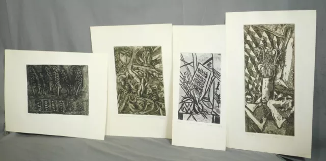 4 Vintage KA Carlson Abstract Art Signd Original Etchings Still Life Landscape