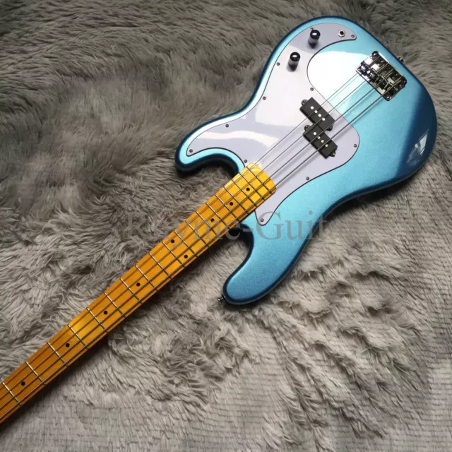 Metallic Blue Electric Bass Guitar 4 Strings Maple Neck Gloss Paint Fast Shipped 2