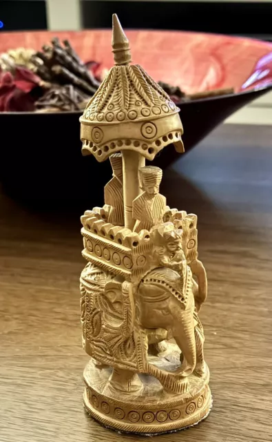 Wooden Indian Elephant Howdah With Passenger Carving