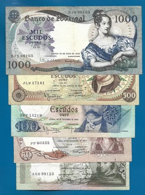 3) PORTUGAL 5 x BANKNOTEN  20 / 1000 Escudos 1964 / 1967   P-167 168 169 170 172