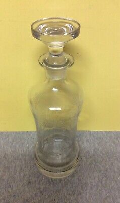 Vintage Clear Glass Liquor Decanter With Cut Flowers