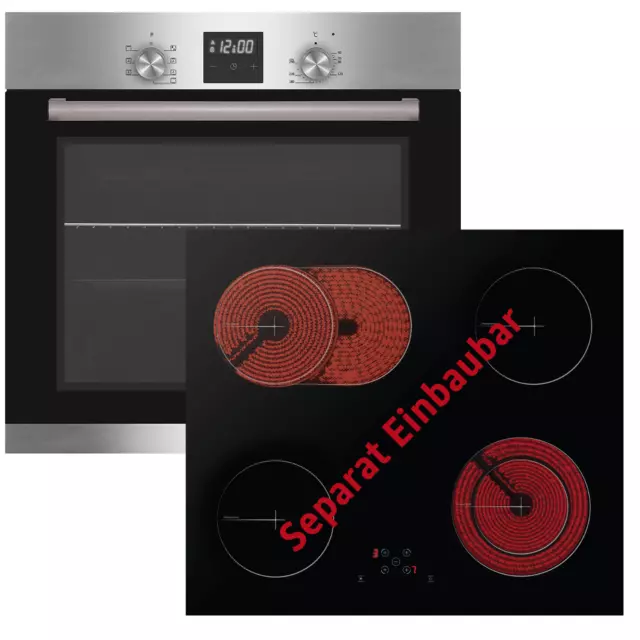 Einbau Herdset Backofen Herd Timer Glaskeramik Kochfeld Elektro 60 cm Umluft 60L