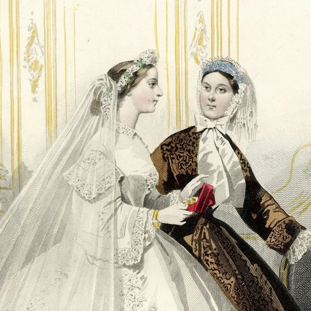 Les Modes Parisiennes Wedding Dress - Original 19th Century Watercolor Engraving