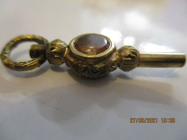 ANTIQUE VICTORIAN GOLD CASED WATCH FOB SEAL PENDANT with TWO GEMS