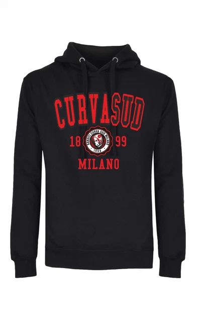 Felpa nera con cappuccio e marsupio con stampa solo su davanti Curva sud top