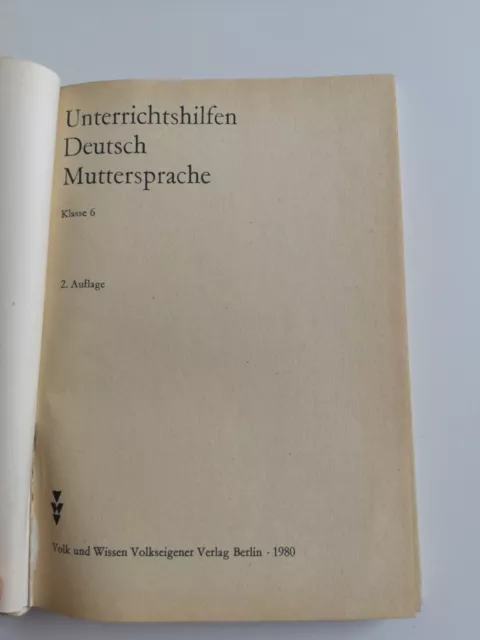 Unterrichtshilfen Deutsch Muttersprache Klasse 6 DDR Lehrbuch 1985  2 Bücher 3