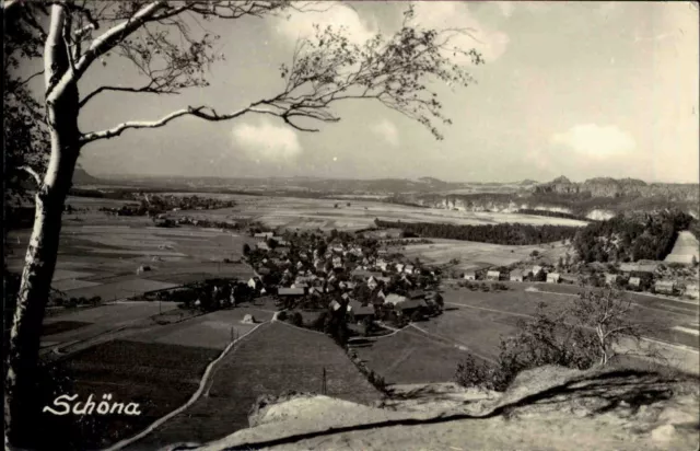 SCHÖNA DDR ca. 50er Jahre Foto-AK (Handabzug) s/w Postkarte aus Sachsen