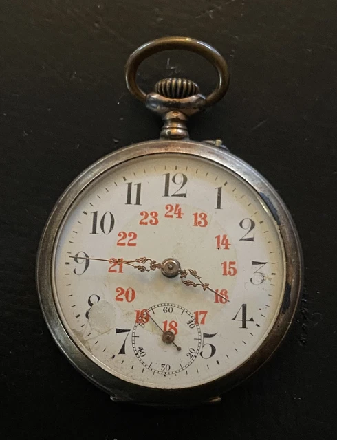 Antico 800er Argento Orologio Tascabile 24 H Quadrante - Restaurationsbedürftig