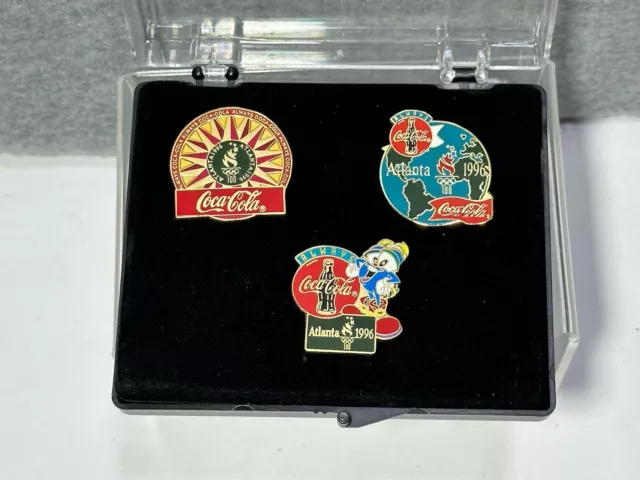 Olympic Games Atlanta 1996 Coca Cola  Enamel Pin Set 3ct Gold Centennial Vintage