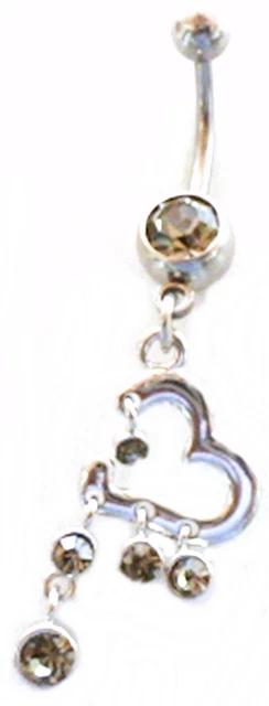 Belly Ring Heart Open w/Black Charms Dangle Naval Steel Body Jewelry