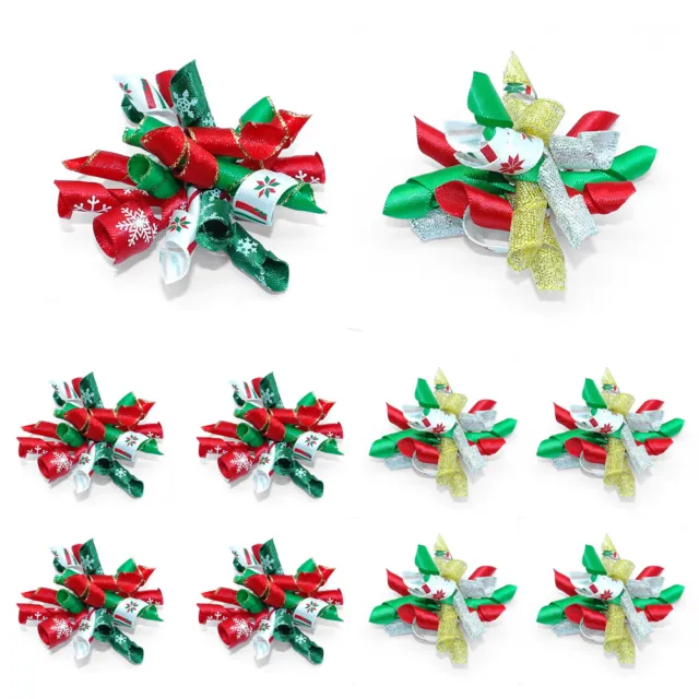 10/40pcs Pet Puppy Cat Dog Christmas Hair Bows Rubber Band Ribbon Girl Grooming