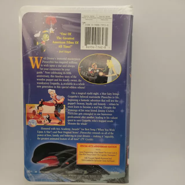 Walt Disney Classic Pinocchio VHS 60th Anniversary Edition Gold Collection NEW 2