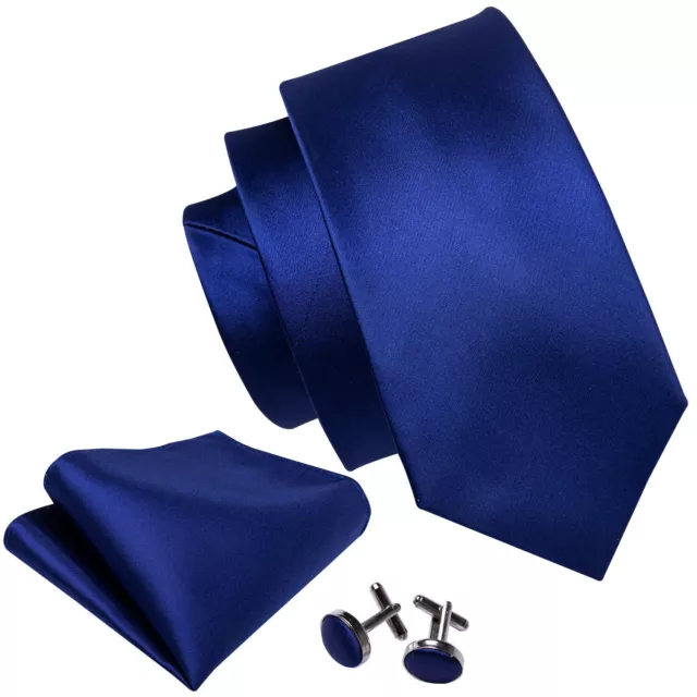 Royal Blue Solid Mens Silk Ties Plain Necktie Formal Square Hanky Set Business