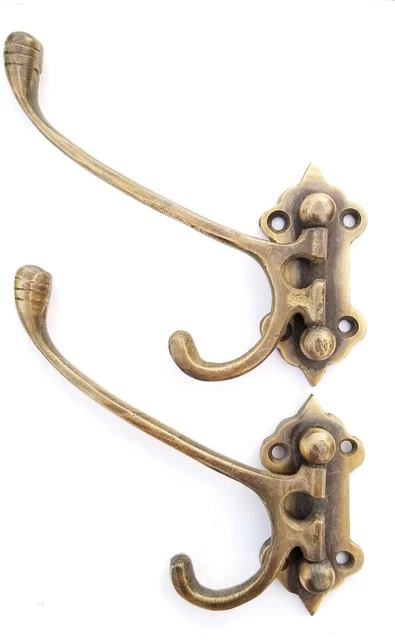 4 Old Style Solid Brass Double Wall Mount 180° Swivel Coat Hat Towel Hooks #C24 7