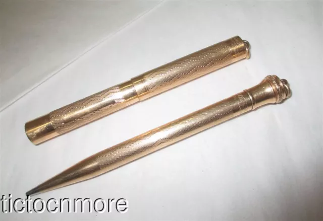 Antique Wahl Eversharp Gold Filled Chatelaine Ring Top Fountain Pen & Pencil Set