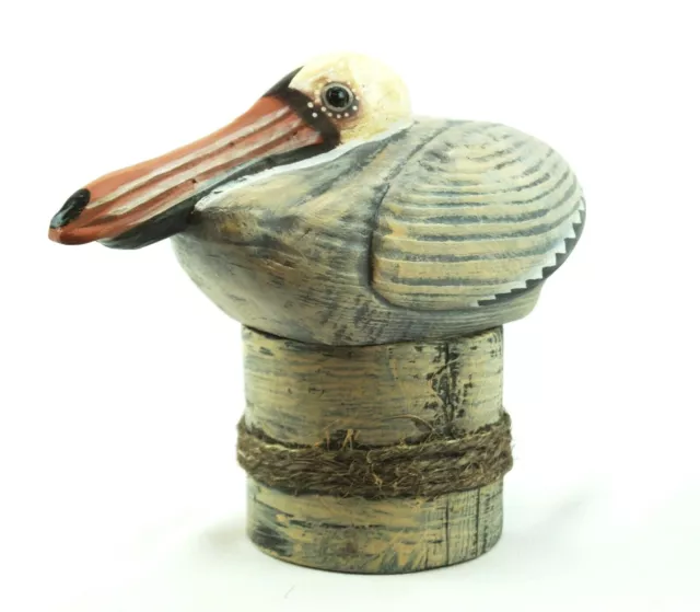 Hand Carved Wood Pelican Statue Home Decor