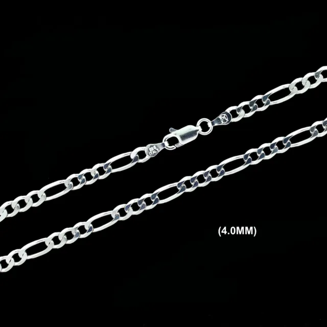 4MM Real 925 SOLID Sterling Silver Italian FIGARO LINK Chain Necklace UNISEX