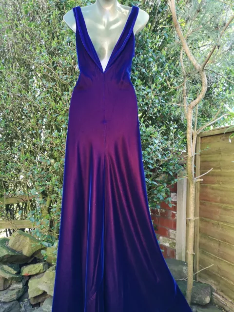 Monsoon 2 Tone Purple Blue Deep V Cowl Back Elegant Velvet Evening Dress Sz 14