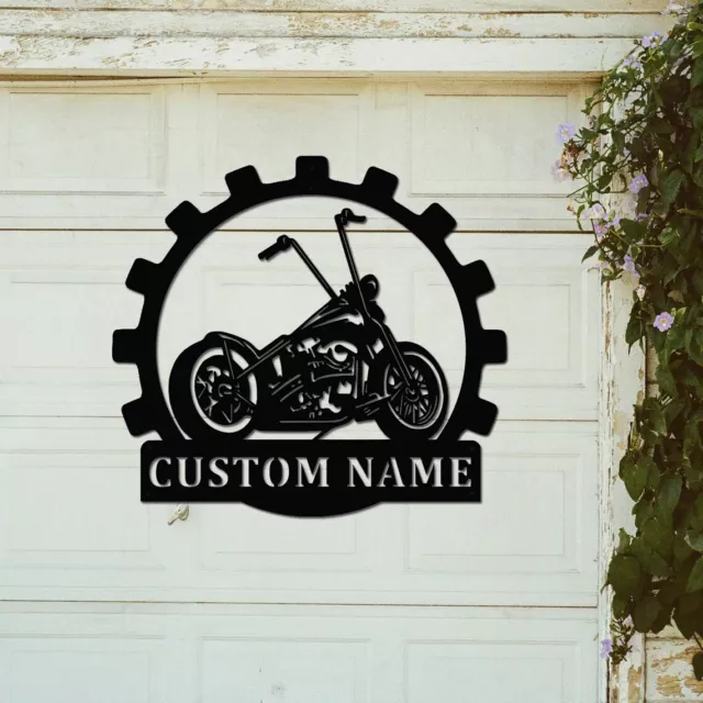 Personalized Motorcycle Garage Metal Name Sign, Custom Name Wall Art Decor