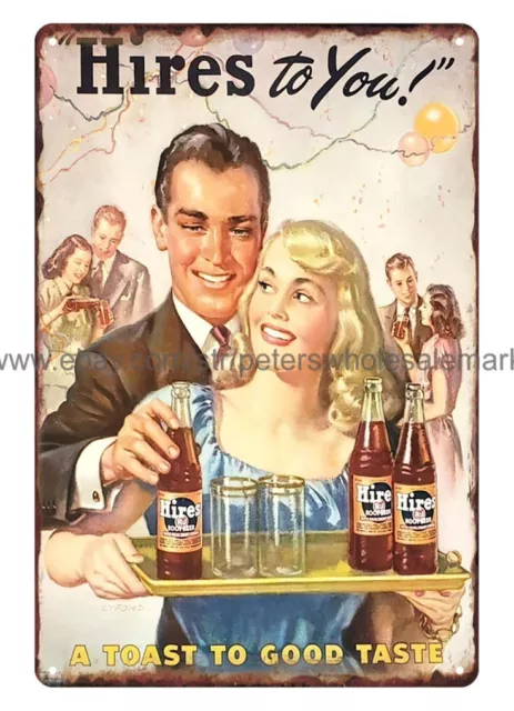 Hires to You Root Beer metal tin sign garden outdoor living room wall art