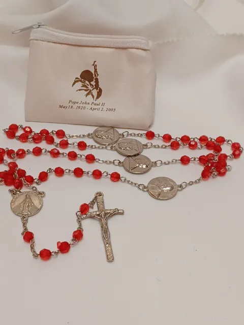 John Paul II Rosary Vatican made in Italy  vintage prayer beads red Catholic