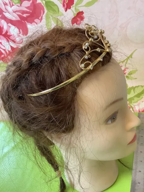 SIMPLE GOLD PEARL JEWELLED ALICE HAIR CORONATION Crown TIARA HEAD BAND Headband 3