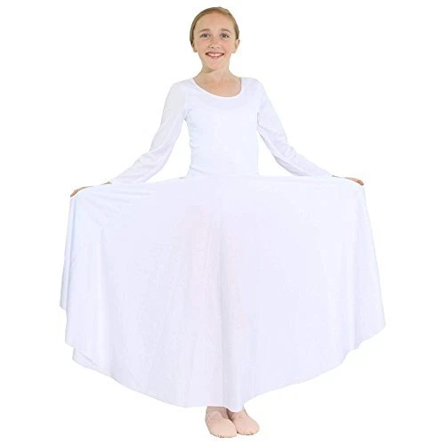 Girls Praise Loose Fit Full Length Long Sleeve Dance Dress 12-14 White