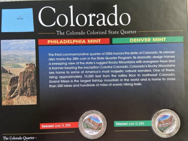 2006 COLORADO Colorized State Quarter P&D Set /Colorful Display Card