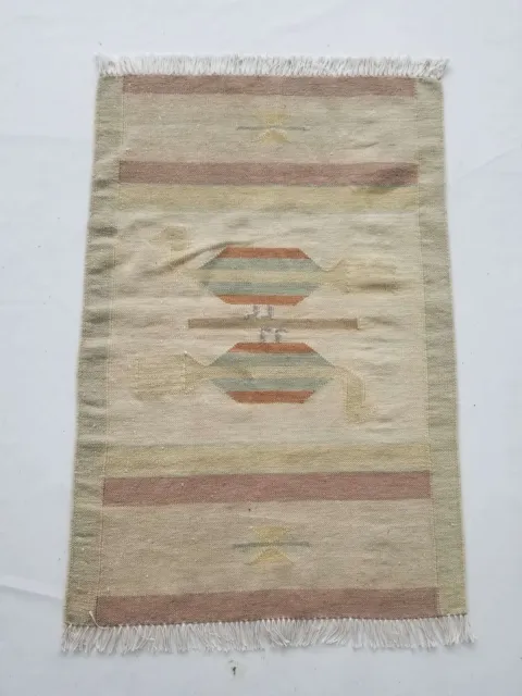 Vintage Handmade Traditional Geometric Brown Beige Kilim Rug Carpet 111x73cm