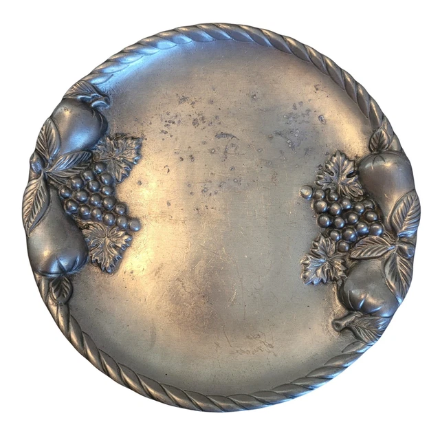 VINTAGE FB ROGERS Pewter Plate Tray Fruit Grape Pear Twisted