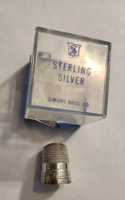 Vintage Sterling Silver THIMBLE Greek KEY Simons Bros. Co In Original Box Sz 10